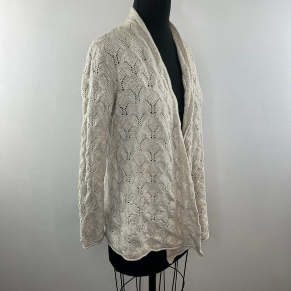 SAFFRON Womens Cream Cashmere Long Sleeve Open Front Cardigan Sweater Size M - Picture 2 of 8